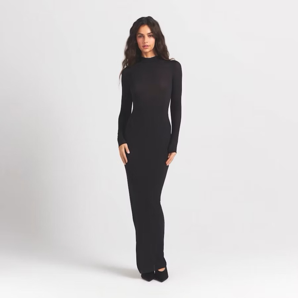 SKIMS Milky Sheer Mock Neck Long Sleeve Long Dress